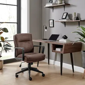 Furniturebox UK Rosco Brown Faux Leather Office Chair