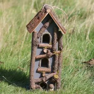 Grey Three Tier Bird House Nesting Box Decorative Birdbox Garden Accessory Hand Painted Bird House