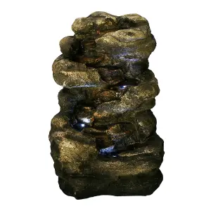 Primrose 4-Tier Rock Falls Patio Garden Water Feature with LED Lights for Indoor & Outdoor Use H54cm