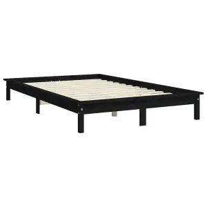 Berkfield Bed Frame Black 135x190 cm Double Solid Wood Pine