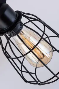 Caged Wall Light, E27/ES Cap, On and Off Switch Black Vintage Finish, LED Compatible