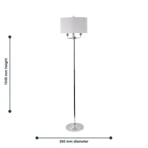 First Choice Lighting Pair of 3 Light Chrome Floor Standard Light with Grey Fabric Shade