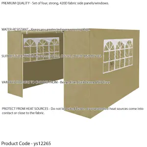 Side Walls Door & Windows for 3x3m Pop-Up Gazebo - BEIGE - Garden Party Tent