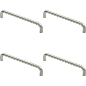 4x Round D Bar Pull Handle 319 x 19mm 300mm Fixing Centres Satin Stainless Steel