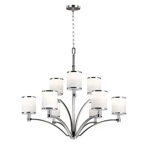 Elstead Prospect Park 9 Light Multi Arm Chandelier Satin Nickel, Chrome Finish, E27