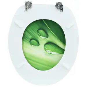 WC Toilet Seat with Lid MDF Green Water Drop Design