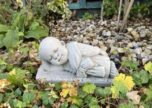 Charming Stone Cast Small Lying Monk in Robe