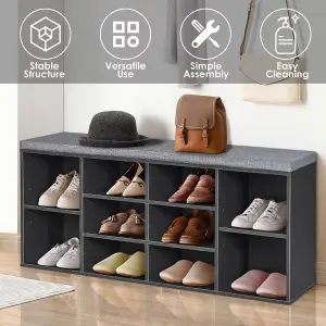 Costway Wooden Shoe Bench Hallway Shoe Storage Rack Cabinet Organizer w/ Seat Cushion