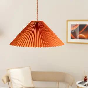 ValueLights Akira Burnt Orange Hanging Pendant Ceiling Light with Pleated Lampshade - LED Bulb Included