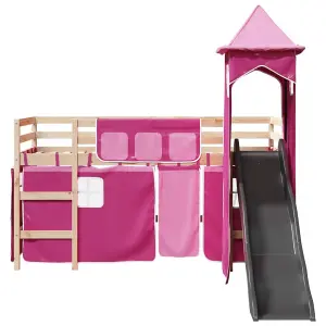 Berkfield Kids' Loft Bed with Tower Pink 90x190 cm Solid Wood Pine