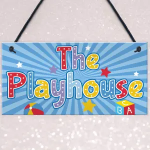 Red Ocean Child's Playhouse Hanging Plaque Gift For Daughter Son Kids Room Playroom Bedroom Girls Boys Door Wall Fun Sign