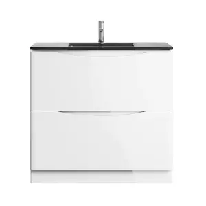 Eden 900mm Floorstanding Vanity Unit in Gloss White & Grey Glass Basin