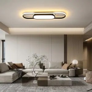 Garwarm Flush Mount Ceiling Lights Dimmable Black LED Ceiling Lamp with Remote Control Acrylic Linear Ceiling Lighting