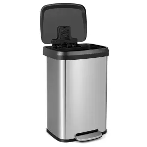 Costway 50L Rectangular Trash Garbage Can Stainless Steel Step Trash Bin Recycling w/ Pedal