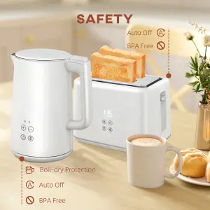 HOMCOM 1.5L 3000W Fast Boil Electric Kettle and 2 Slice Toaster Set, White