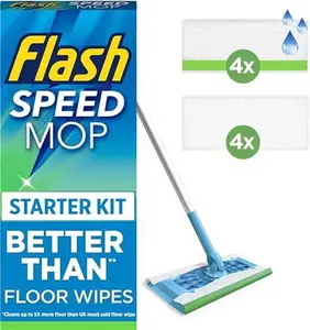 Flash Speed Mop Starter Kit, All-In-One Floor Mopping System (4 Wet + 4 Dry Pads), Flash Floor Mop, Flash Mop Refill Pads