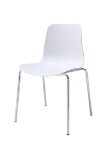 Set of 4 White Stackable Textured Chairs  with Chromed Legs