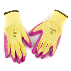 7" Builders Protective Gardening DIY Latex Rubber Coated Work Gloves Pink x 10