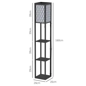 HOMCOM Modern Floor Lamp Light w/ 4-tier Storage Shelves Fabric Lampshade Black