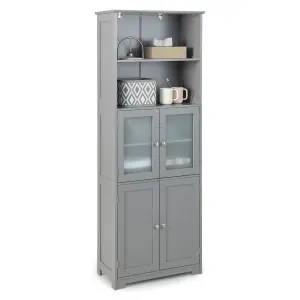 Costway Tall Bathroom Storage Cabinet Kitchen Pantry Cupboard w/ 2 Glass Doors