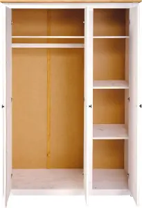 Panama 3 Door Wardrobe in White and Natural Wax Finish