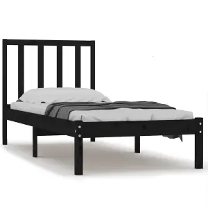 Berkfield Bed Frame Black Solid Wood Pine 90x190 cm 3FT Single