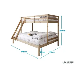 Kent Triple Bunk Bed with Single and Double Bed in Natural Pine