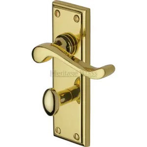 Heritage Door Handle for Bathroom Edwardian Design (Set of 2) Polished Brass