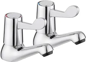 JASSFERRY Chrome Pair of Basin Pillar Taps Top Lever Handle Set of 2, 1/2"