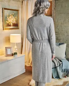 Womens Cashmere & Merino Luxe Dressing Gown Grey | Woolovers