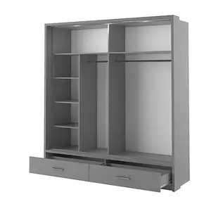 Lux V - Grey Sliding Door Mirrored Wardrobe with Shelves And Drawers (H2150mm W2000mm D600mm)