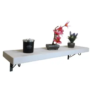 Solid Wood Handmade Rustical Shelf White 225mm 9 inch with Black Metal Bracket WOP Length of 40cm