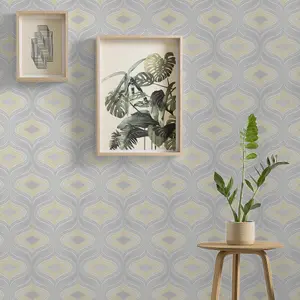 Grandeco Nuevo Grey & yellow Glitter & mica effect Geometric Textured Wallpaper Sample