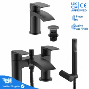 Matt Black Round Basin Sink Tap & Bath Shower Mixer Set