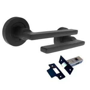 UNO Door Handle Modern Matt Black Lever on Rose Internal Internal Handles + 64mm Latch