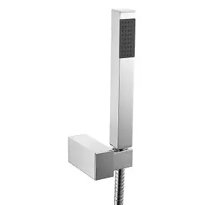 Nes Home Bathroom Modern Chrome Shower slim Handset With Flexible Hose & Wall Bracket Holder