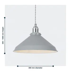 First Choice Lighting Maxwell Flint Grey Chrome Ceiling Pendant Light