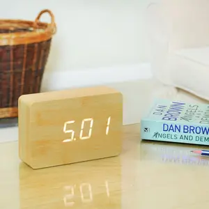 Sleek & Chic Modern Digital Birch Solid Wood Electric Alarm Tabletop Clock Beech