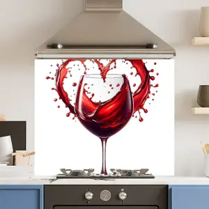 Toughened 6mm Glass Kitchen Splashback 90 x 65cm Red Wine Heart - Polished Edge Heat Resistant Back Splash for Cookers Hob