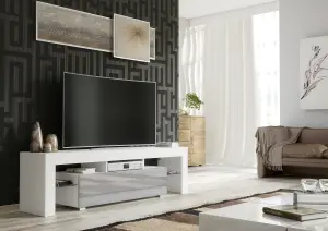 TV Unit 160cm Modern White with High Gloss Grey Doors - Creative Furniture