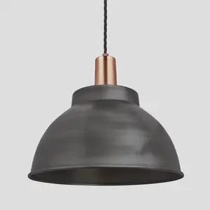 Industville Sleek Dome Pendant, 13 Inch, Pewter, Copper Holder