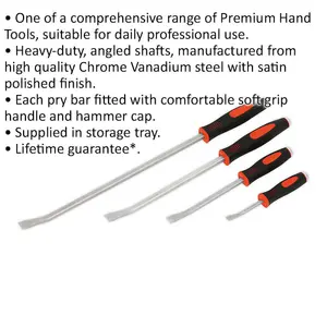 4 Piece Heavy Duty Angled Pry Bar Set - Soft Grip Handles with Hammer