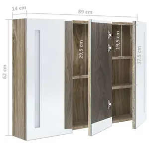 Berkfield LED Bathroom Mirror Cabinet 89x14x62 cm Oak