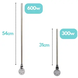 Thermostatic 300W Towel Rail Radiator Heating Element Dual Fuel Kit - Chrome - TE300C