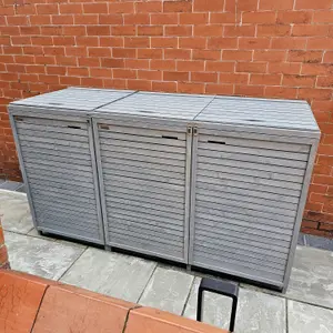 2.03m x 1.14m Large Grey Wooden Outdoor Garden Triple Wheelie Bin Store Storage for 3 Bins