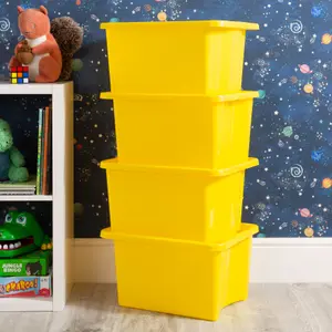 Wham 4x Stack & Store 30L Yellow Plastic Storage Boxes. Home, Office, Classroom, Playroom, Toys, Books. L45.5 x W35 x H25cm