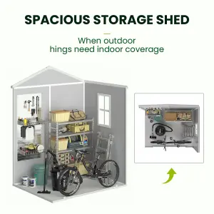 6x4 ft Grey Apex Roof Garden Metal Storage Tool Shed with Floor and Window