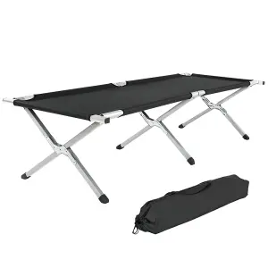 Camp Bed - foldable camping cot, 150 kg load capacity - black