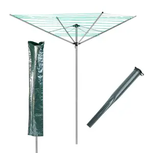 KCT Rotary Washing Line 4 Arm Outdoor Clothes 40m Drying Area With Ground Spike and Protective Cover