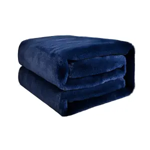 EHC Super Soft Fluffy Snugly Solid Flannel Fleece Throws for Sofa Bed Blankets, Navy Blue 200 cm x 240 cm